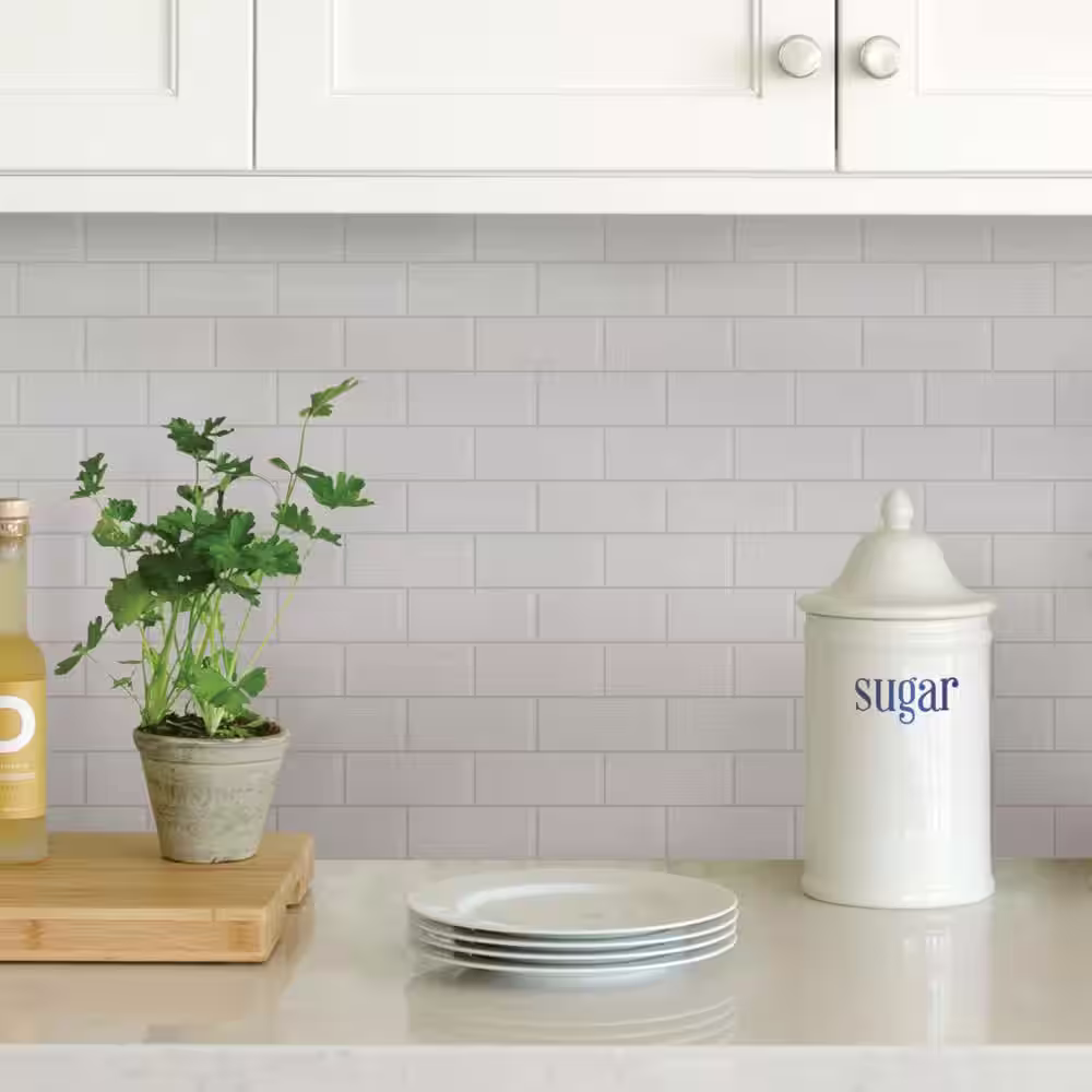 InHome 10 in. x 10 in. Vinyl Metro Brushed Silver Peel and Stick Backsplash Tiles