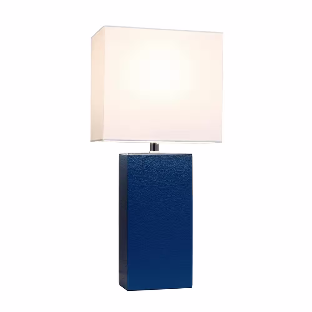 Elegant Designs 21 in. Modern Blue Leather Table Lamp with White Fabric Shade