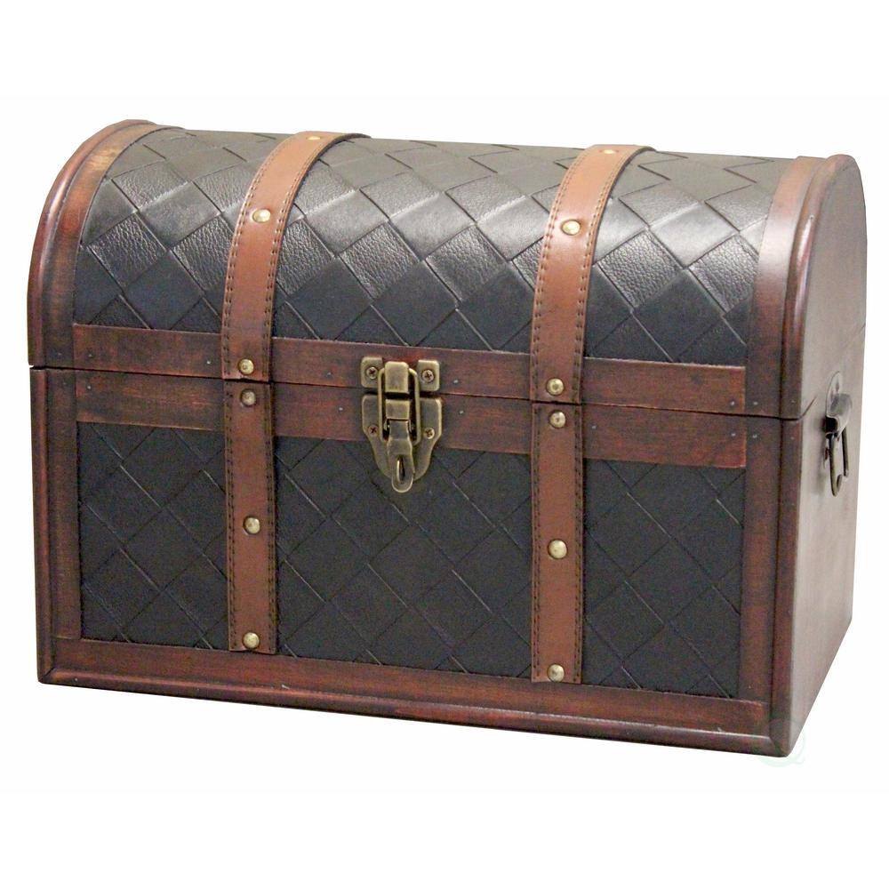 Vintiquewise 11.5 in. x 6.5 in. x 5 in. Wooden Faux Leather Treasure Chest