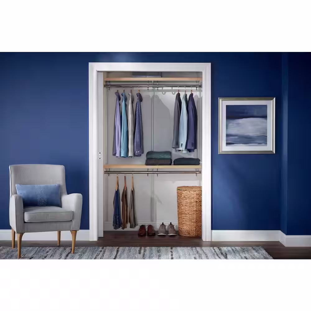 Everbilt Genevieve 4 ft. Birch Adjustable Closet Organizer Double Hanging Rod