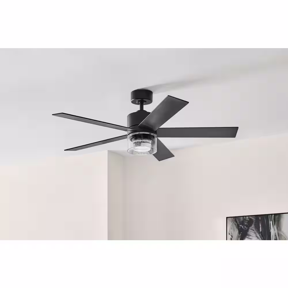 Hampton Bay Crysalis 52 in. Integrated CCT LED with Bubble Glass Indoor Matte Black Ceiling Fan with Remote Control