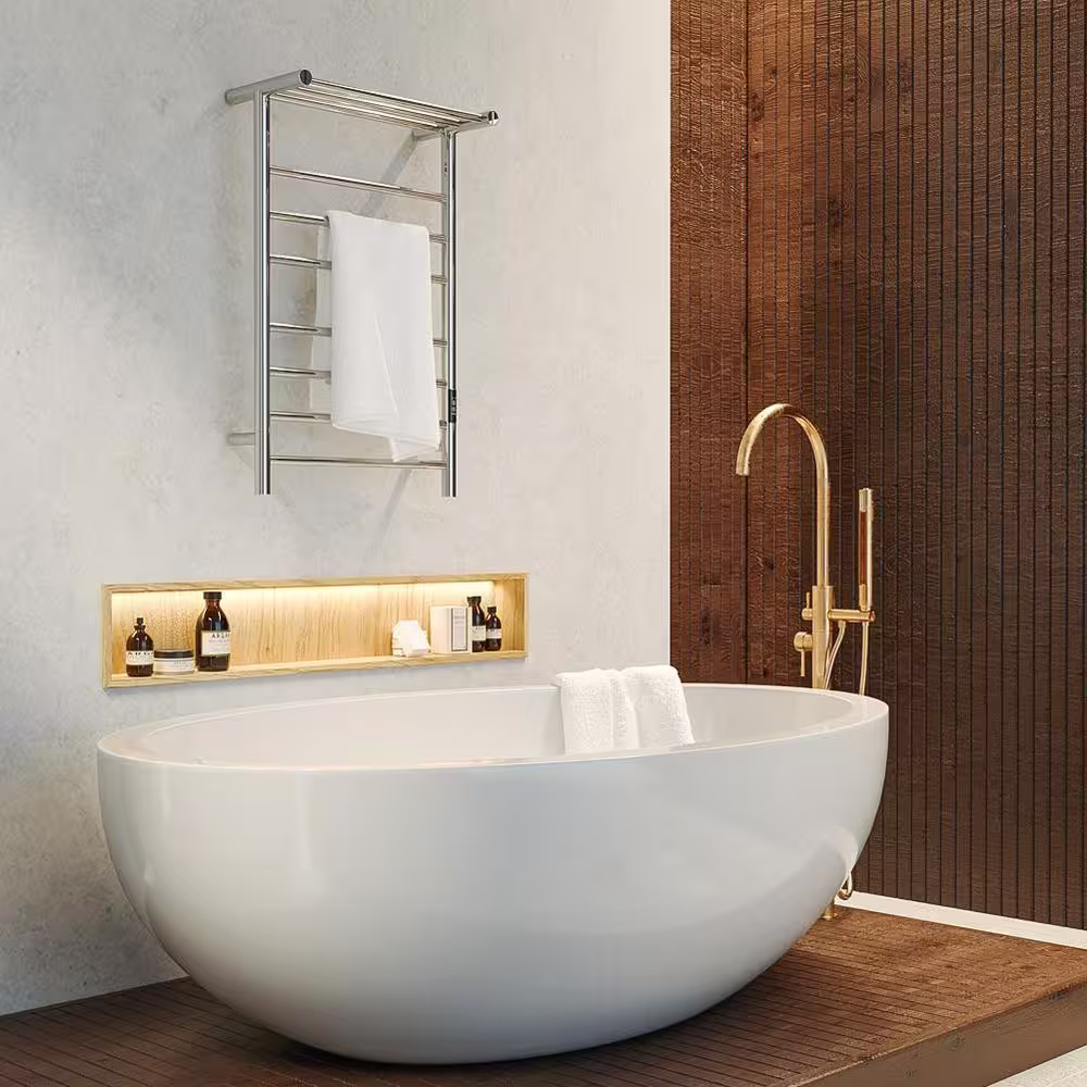 None 7-Bars Stainless Steel Wall Mounted Electric Towel Warmer Rack with Top Shelf in Polished Silver