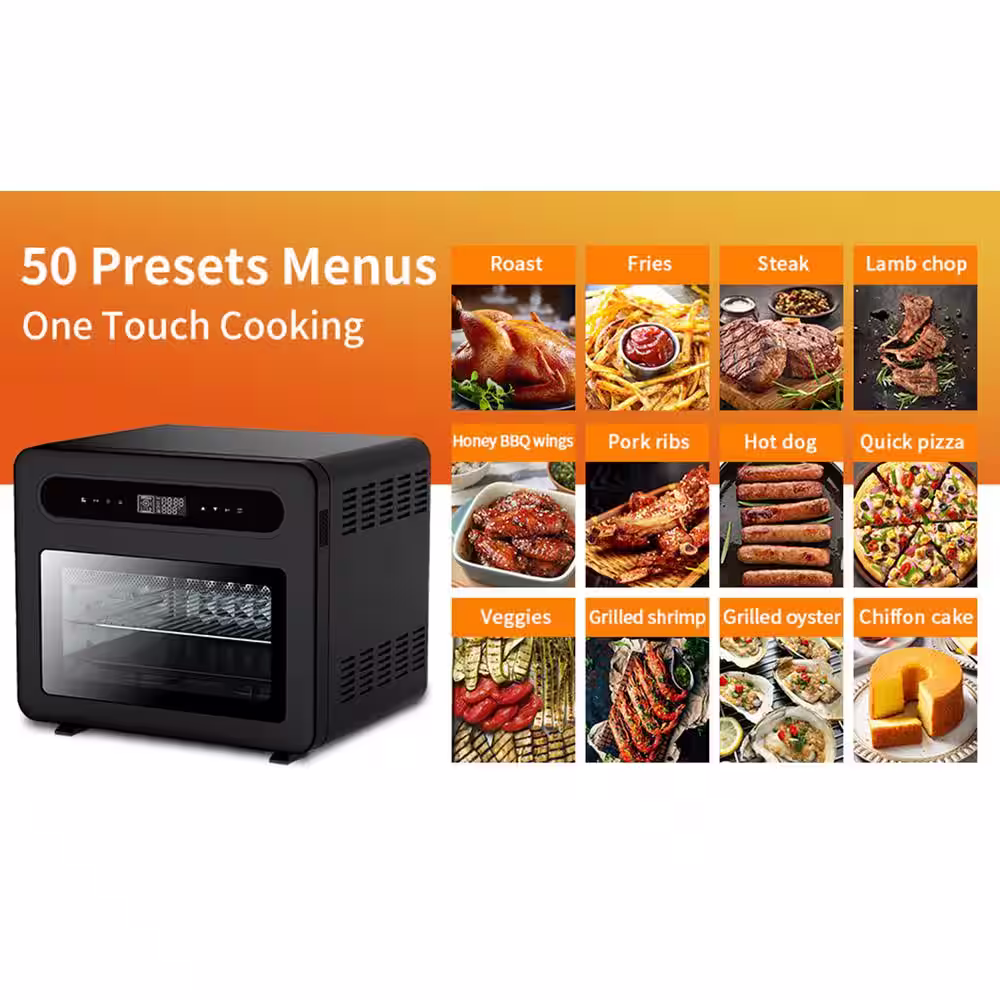 Tafole 26 qt. Black Steam Air Fryer Toaster Oven with 50 Cooking Presets Menus, Accessories Included