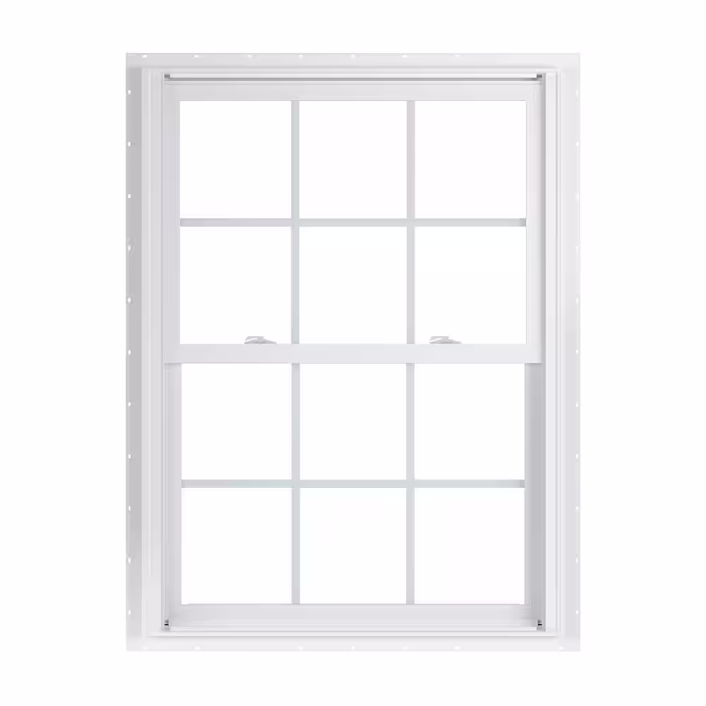 American Craftsman 35.75 in. x 48 in. 70 Series Low-E Argon PS Glass Double Hung White Vinyl Fin Window with Grids, Screen Incl