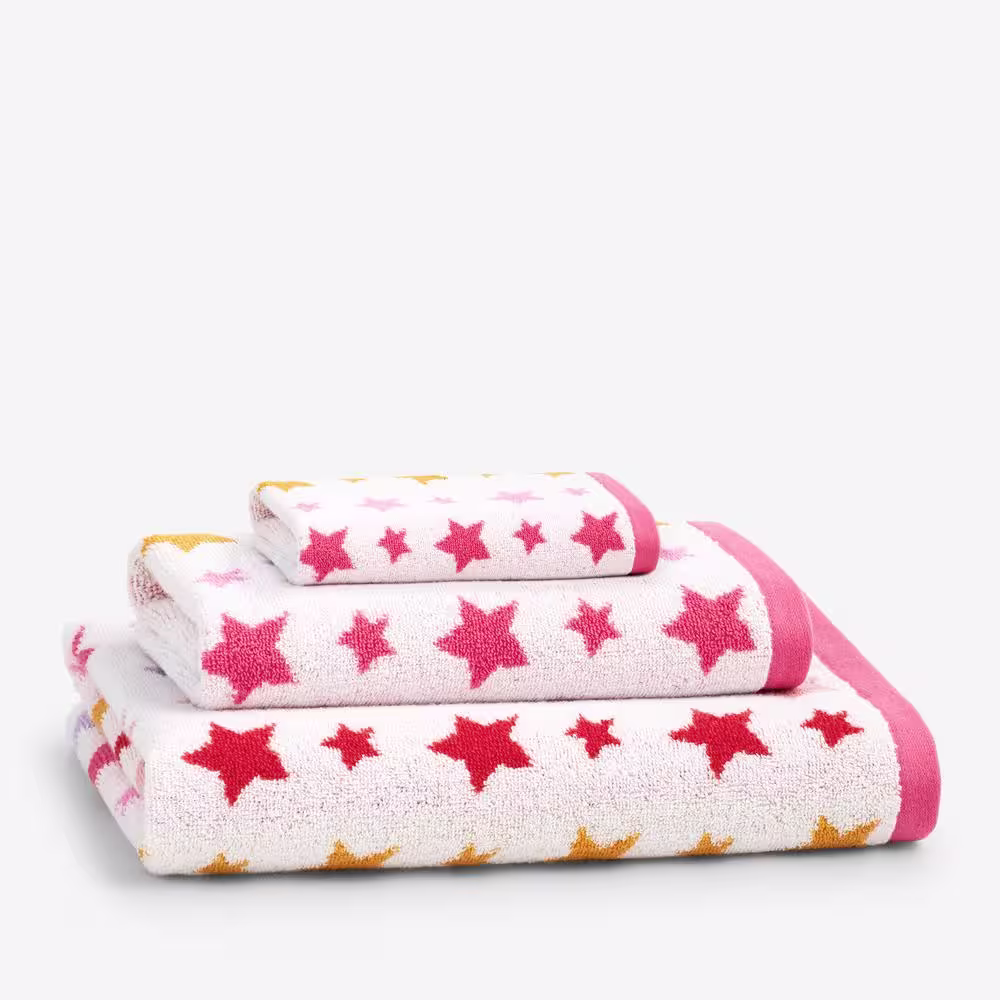 Company Kids by The Company Store Company Kids Star Yarn-Dyed Pink Geometric Cotton Single Bath Towel