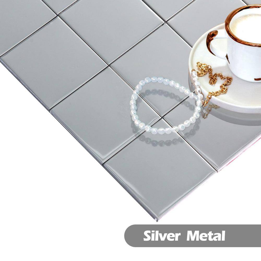 None 11.41 in. x 11.41 in. Mirror Metal Silvery Mosaic PVC Peel and Stick Backsplash for Kitchen (4.5 sq. ft./5-Sheets)