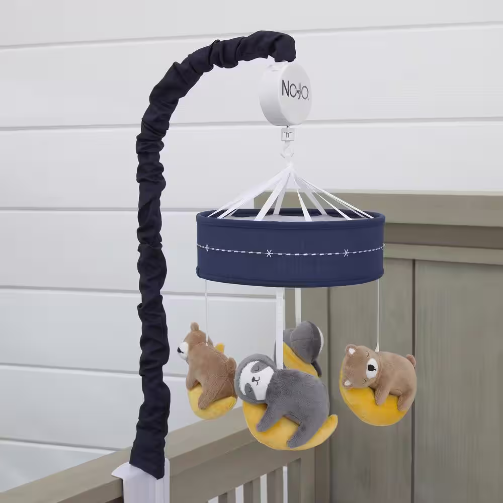 NoJo Goodnight Sleep Tight Navy Bear and Sloth Musical Mobile