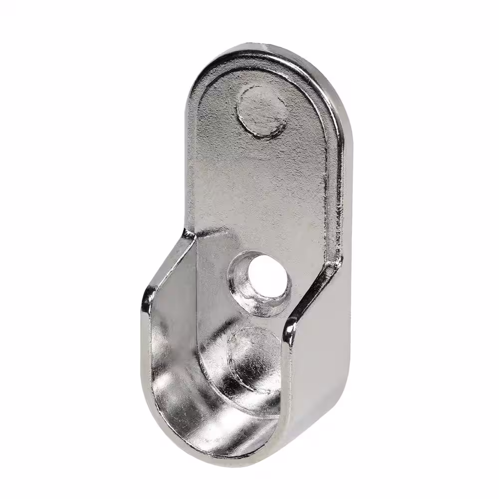 Rok 30 mm x 15 mm Chrome Metal Oval Closet Pole Socket Rod End Support with 5 mm Pins (4-Pack)