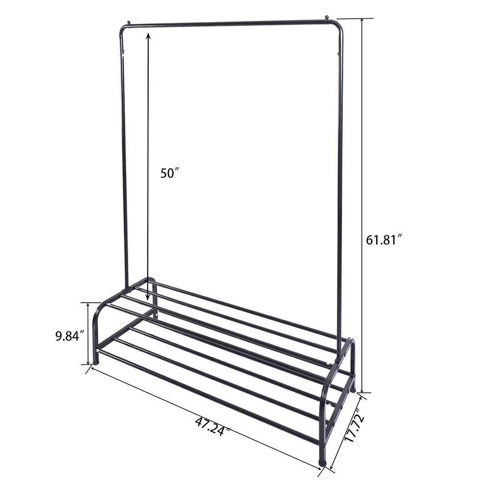 None Black Metal Garment Clothes Rack with Shelves 47 in. W x 62 in. H