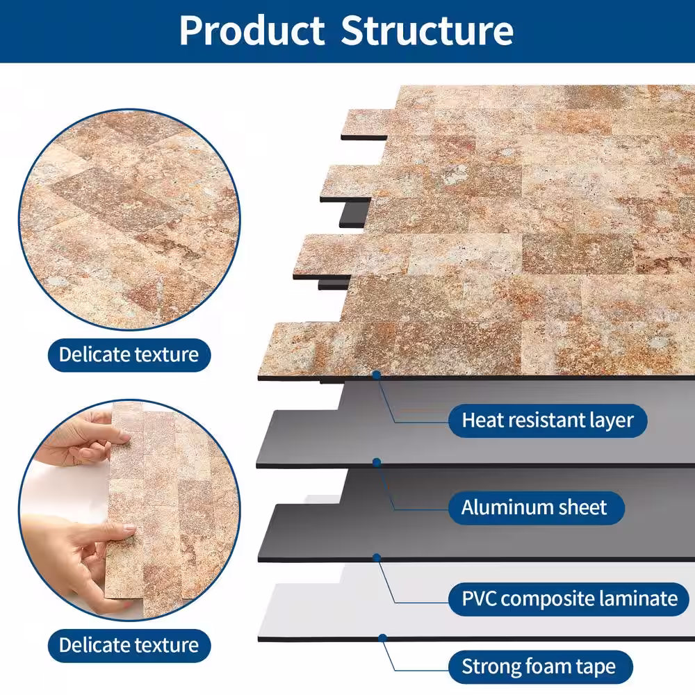 Yipscazo Light Brown 12 in. x 12 in. PVC Peel and Stick Tile Backsplash (5 sq. ft./5 Sheets)