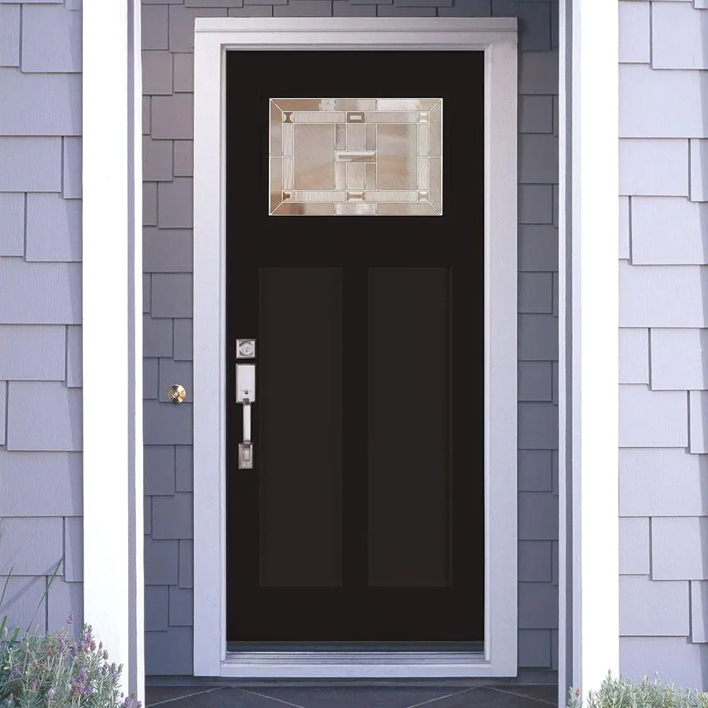 Feather River Doors Clarkston 36 in. x 80 in. Left Hand Inswing Zinc 1/4 Lite Painted Black Fiberglass Prehung Front Door