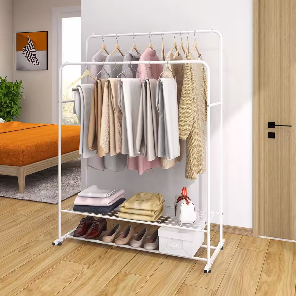 None White Metal Clothes Rack 43.30 in. W x 60.24 in. H