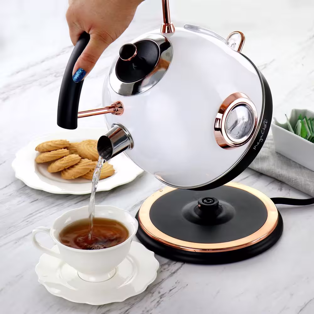 MegaChef 1.8 l 7.6-Cups in White Half Circle Electric Tea Kettle With Thermostat