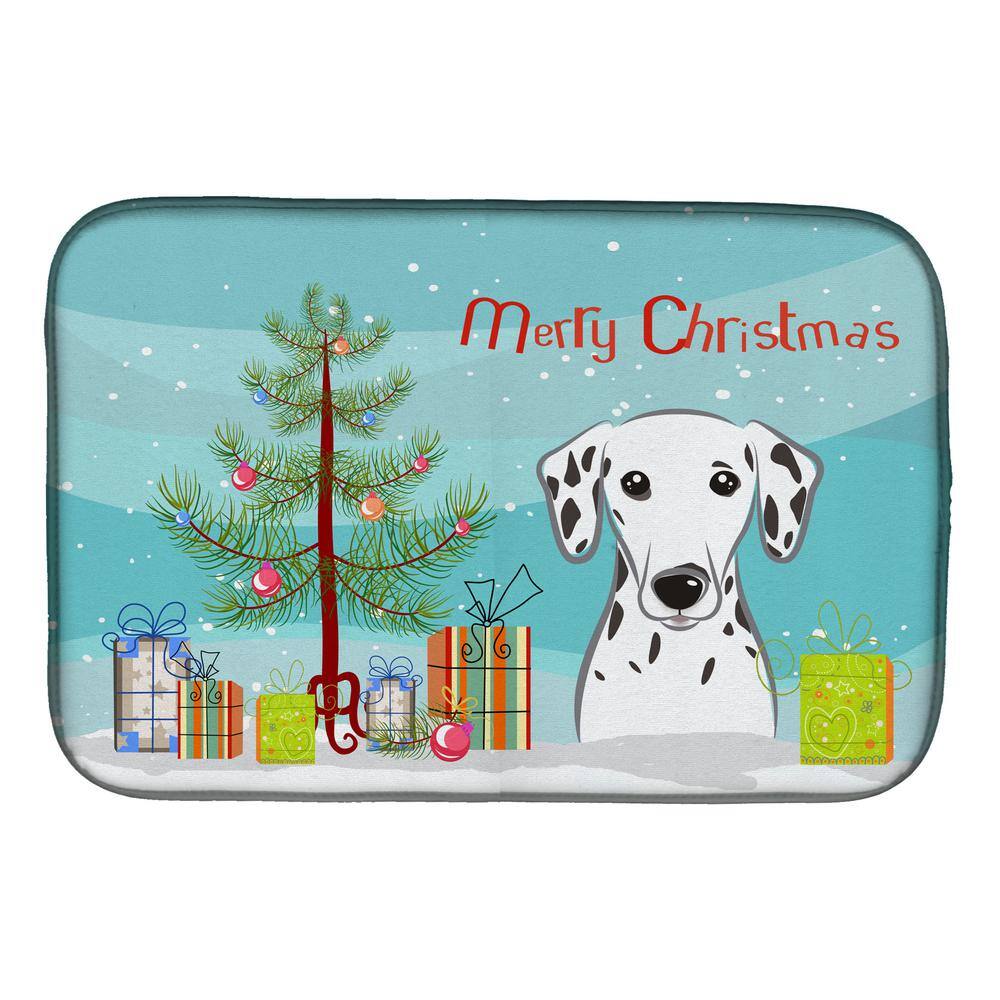 Caroline's Treasures 14 in. x 21 in. Multicolor Christmas Tree and Dalmatian Dish Drying Mat