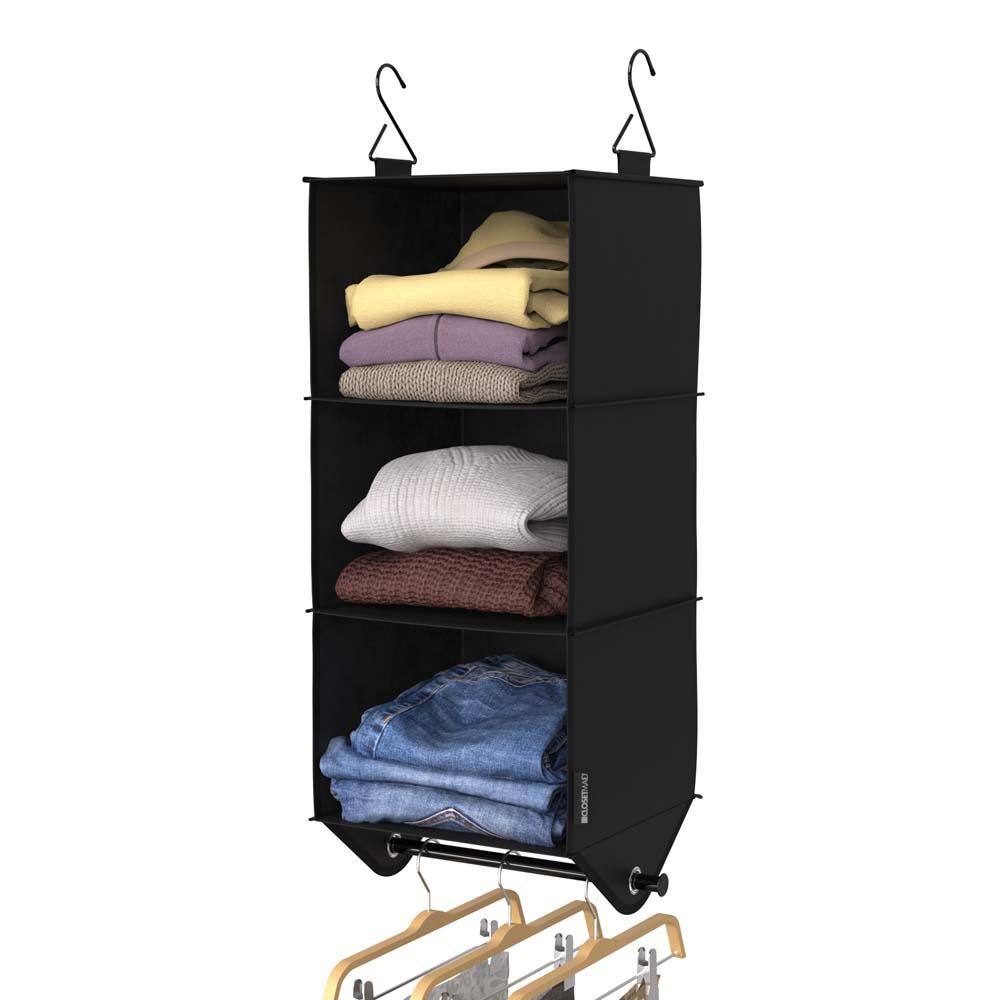 ClosetMaid 34.76 in. H Charcoal Black Fabric Hanging Closet Organizer with 3 Shelves
