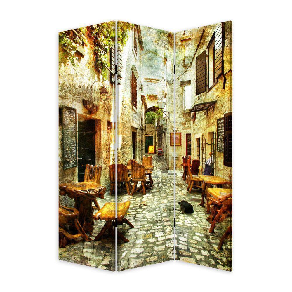 Benjara 72 in. Multicolor Streets, Flower and Plants 3-Panel Canvas Room Divider