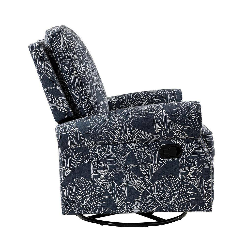 JAYDEN CREATION Orlando Traditonal Manual Livingroom Glider Rocker Nursery Recliner with Swivel Base and Nailhead Trim- Navy