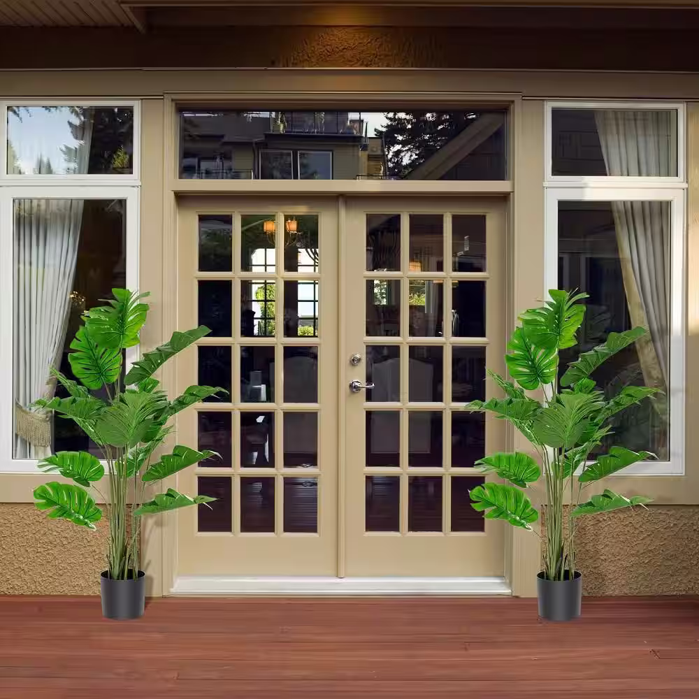 HONEY JOY 5 ft. Artificial Tree Fake Monstera Deliciosa Plant with 15 Split Leave Faux Plant for House Office Living Room (2-Pack)