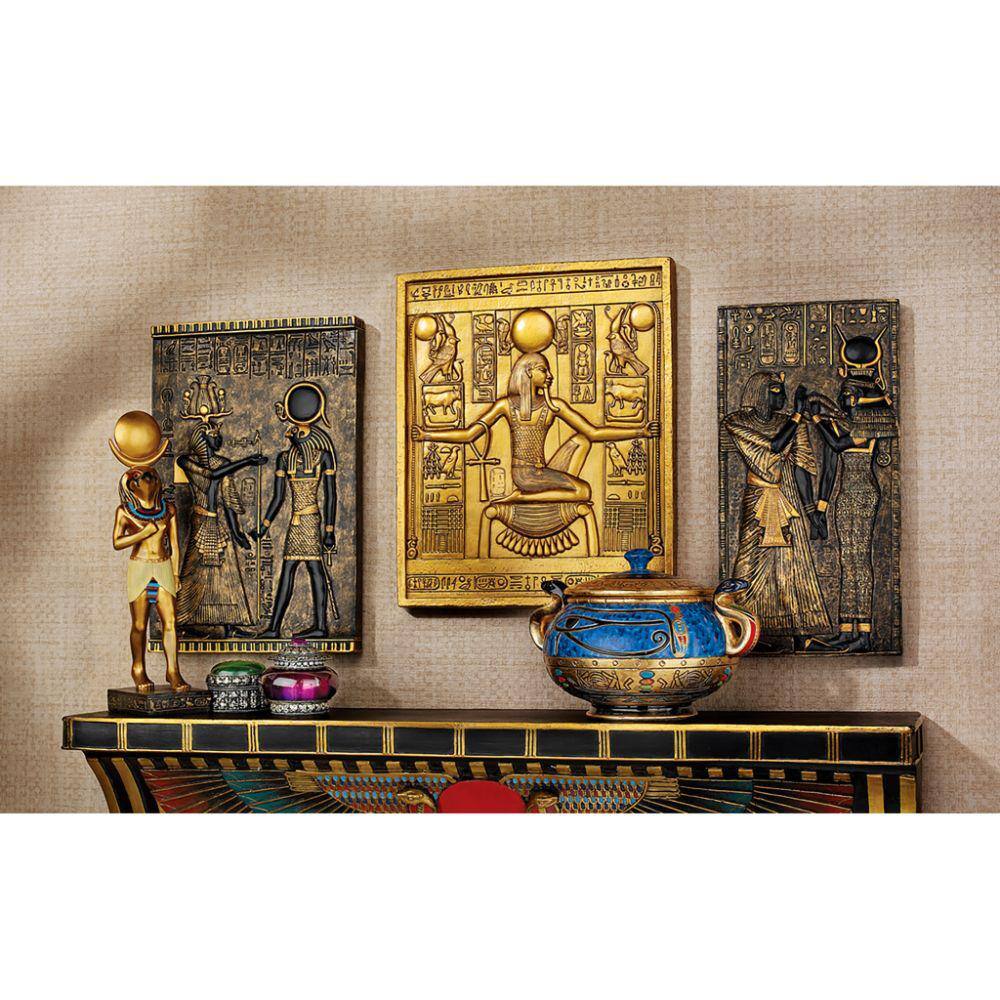 Design Toscano in. x in. Egyptian Temple Stele Tutankhamen, Isis, Horus Wall Plaque Sculpture (3-Piece)