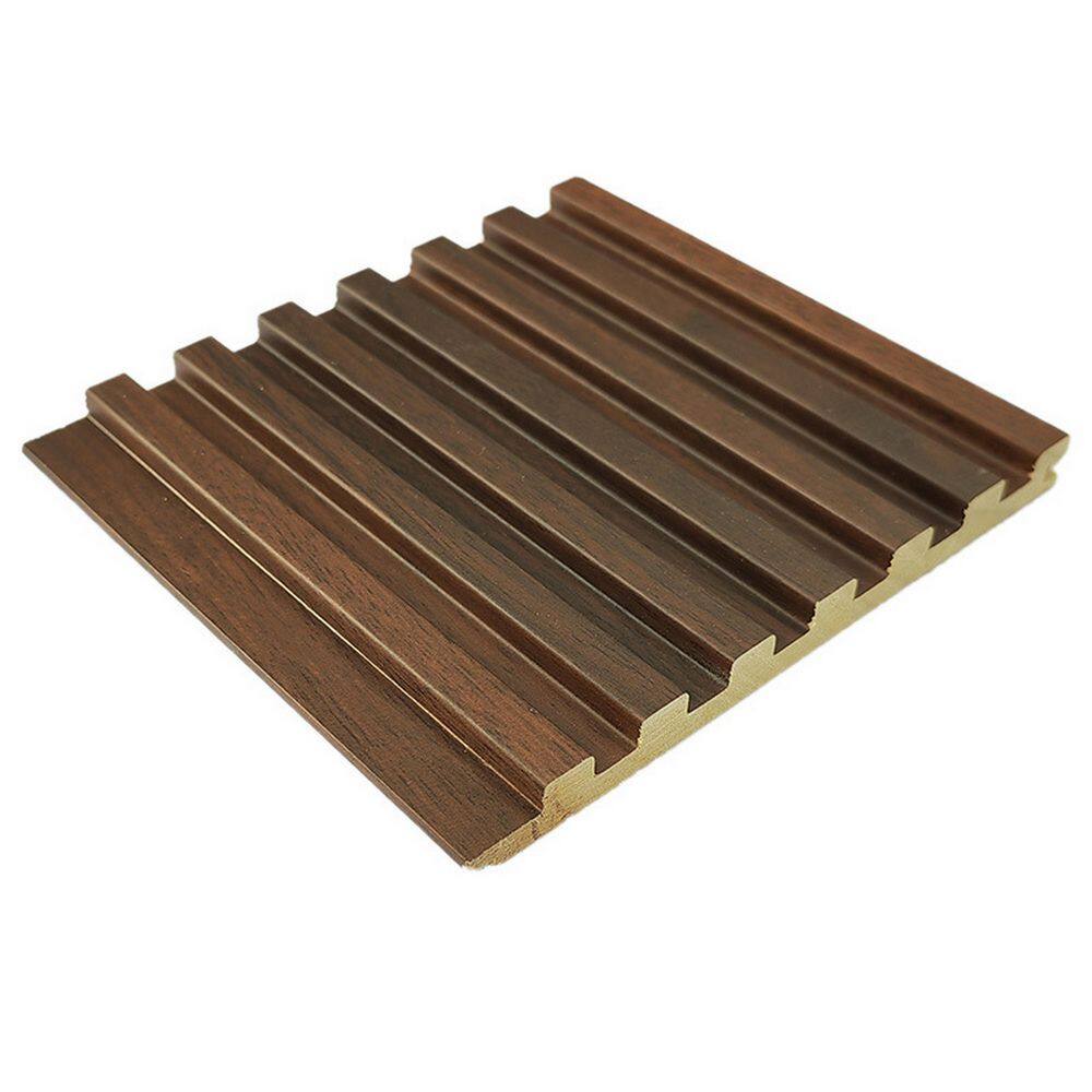 Ejoy 106 in. x 6 in x 0.5 in. Solid Wood Wall 7 Grid Cladding Siding Board in Light Chestnut Color (Set of 4-Piece)