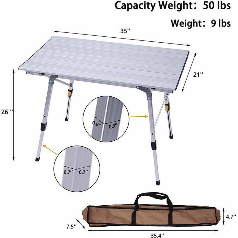 None 35 in. Metal Outdoor Camping Table Picnic Table Adjustable Height with Carry Bag