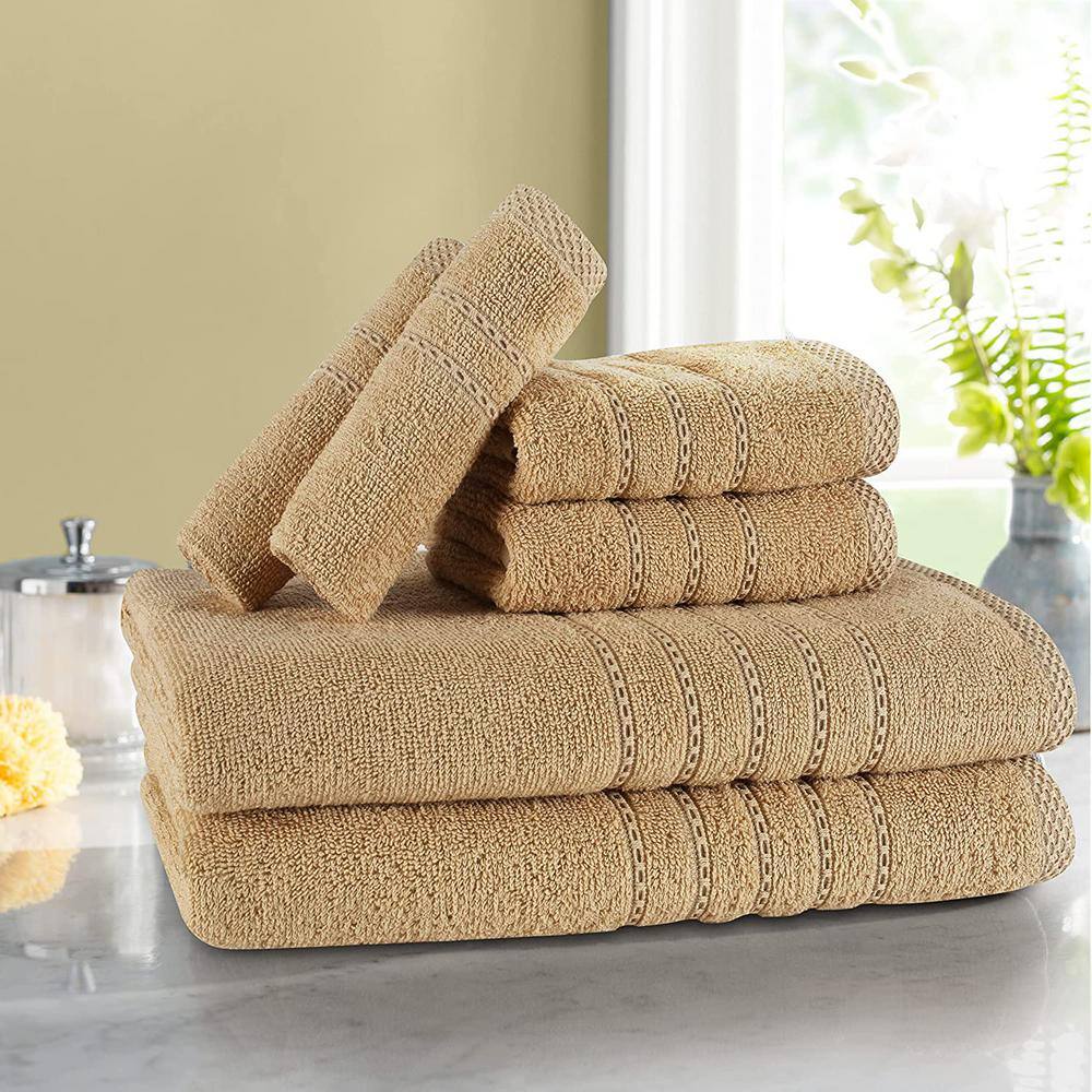 None 6-Piece Beige Cotton Towel Set
