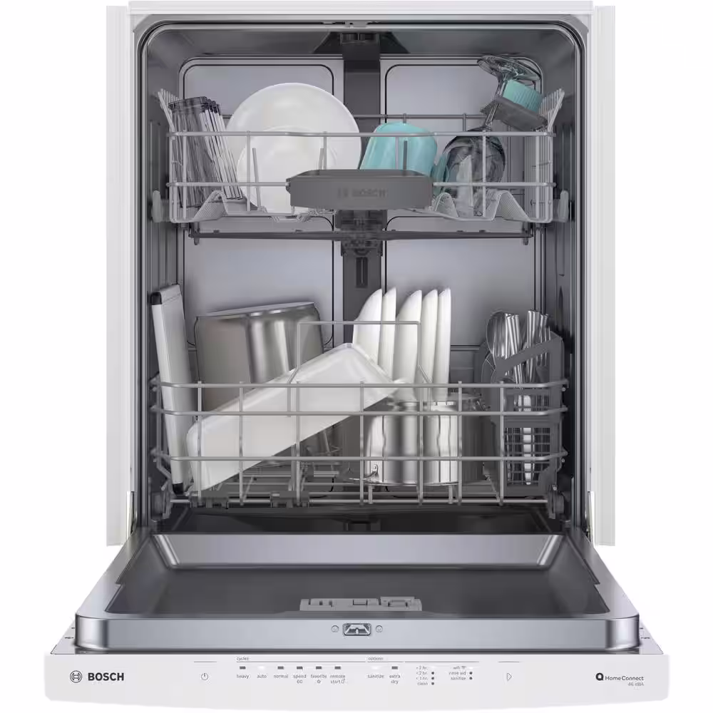 Bosch 300 Series 24 in. White Top Control Tall Tub Dishwasher with Stainless Steel Tub and 3rd Rack, 46 dBA