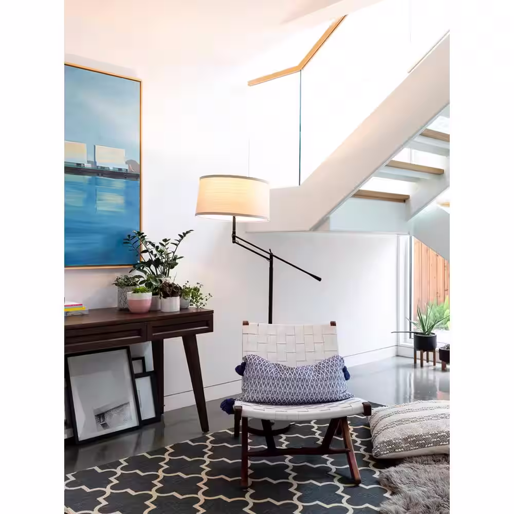 Brightech Ava 61 in. Black Industrial LED Arc Floor Lamp with Adjustable Arm