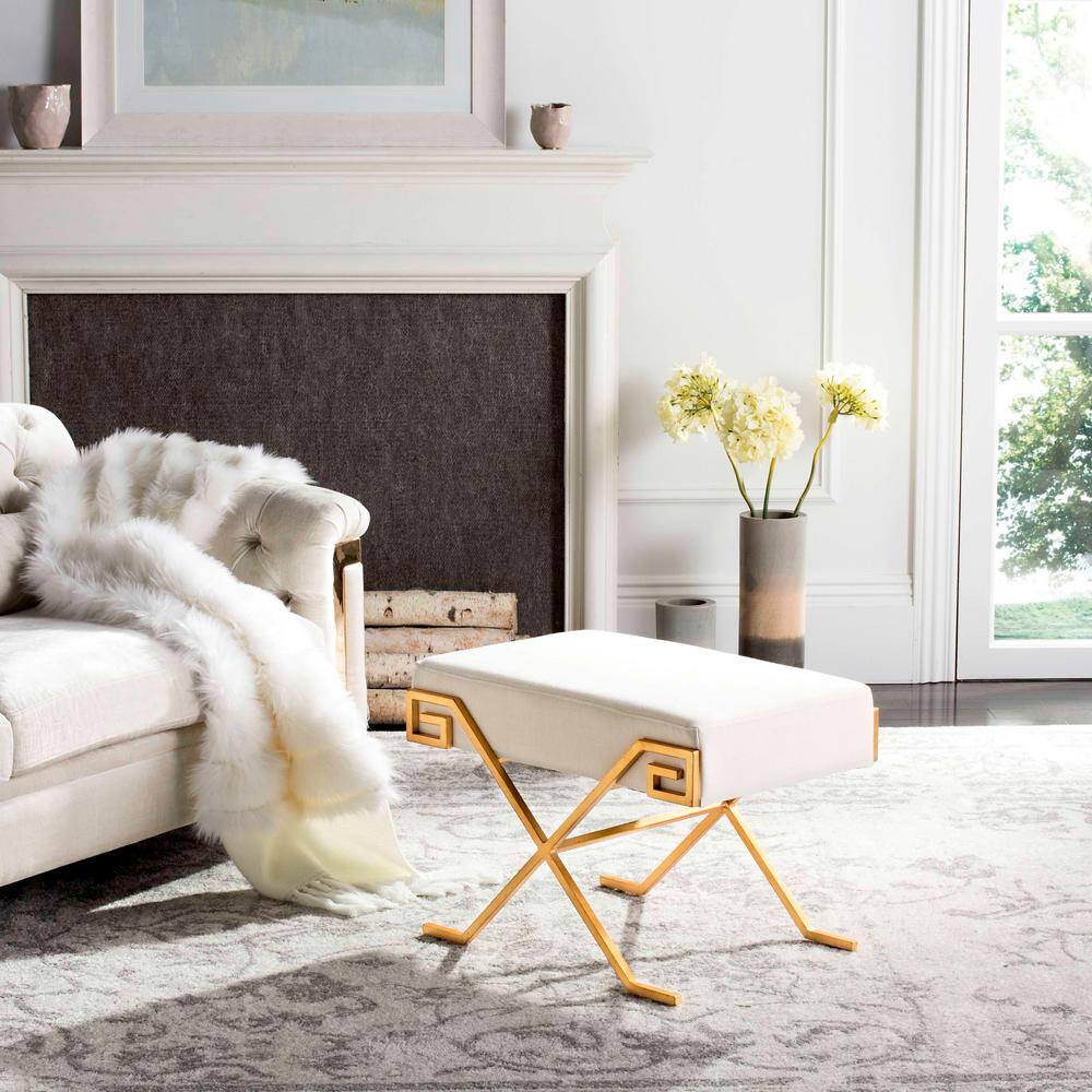SAFAVIEH Luna Off-White/Gold Upholstered Entryway Bench
