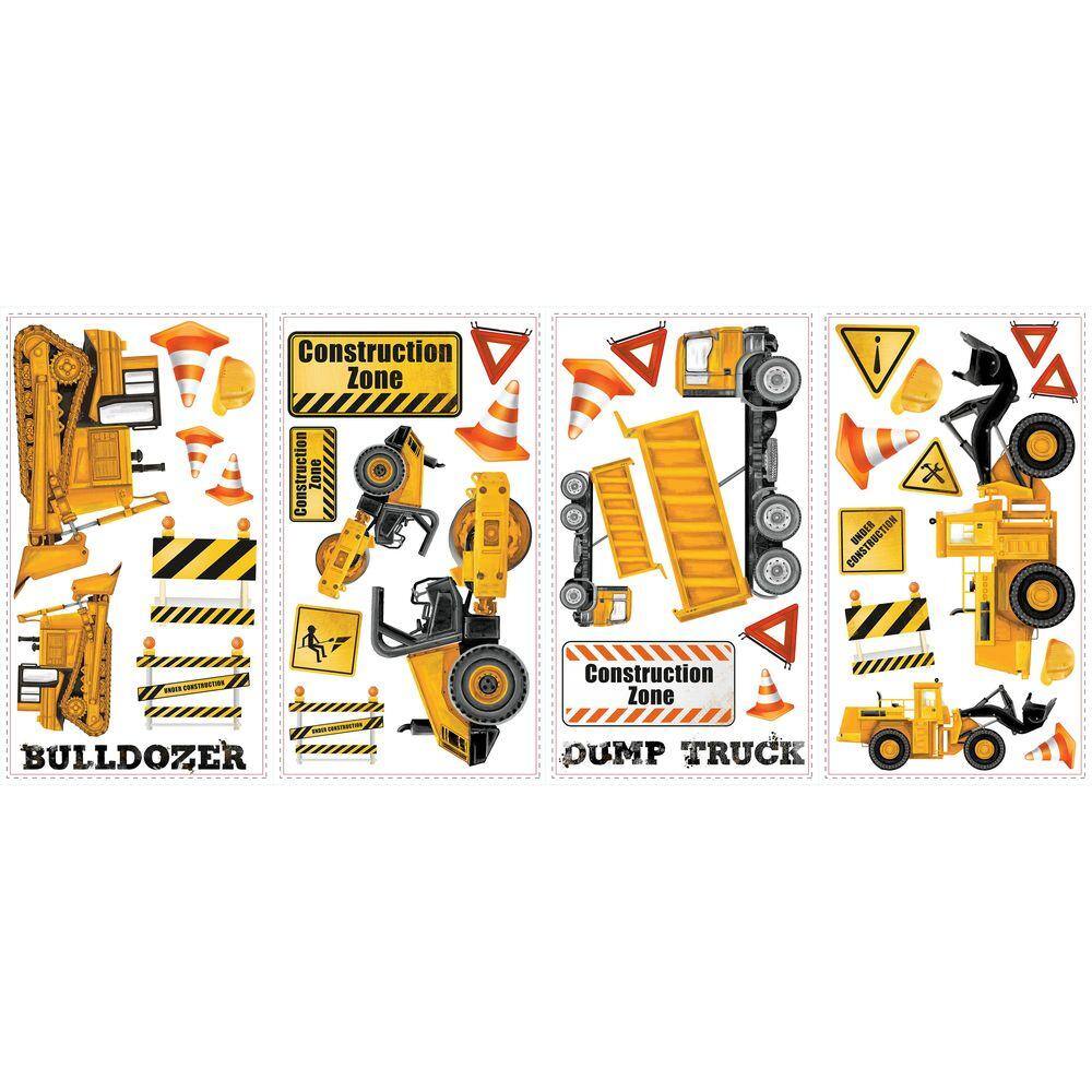 RoomMates 5 in. x 11.5 in. Construction Trucks Peel and Stick Wall Decals