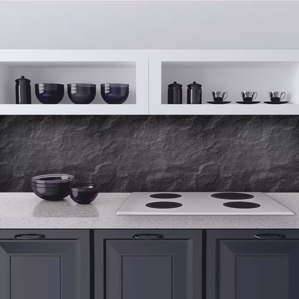 None Black Semi-Gloss Anthracite Peel and Stick Backsplash