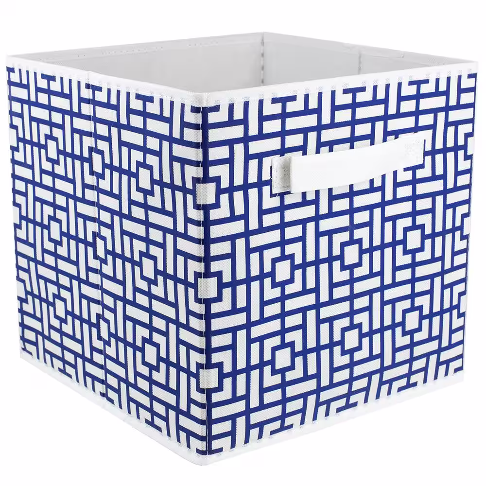Home Basics 10.5 in. H x 10.5 in. W x 10.5 in. D Blue Fabric Cube Storage Bin