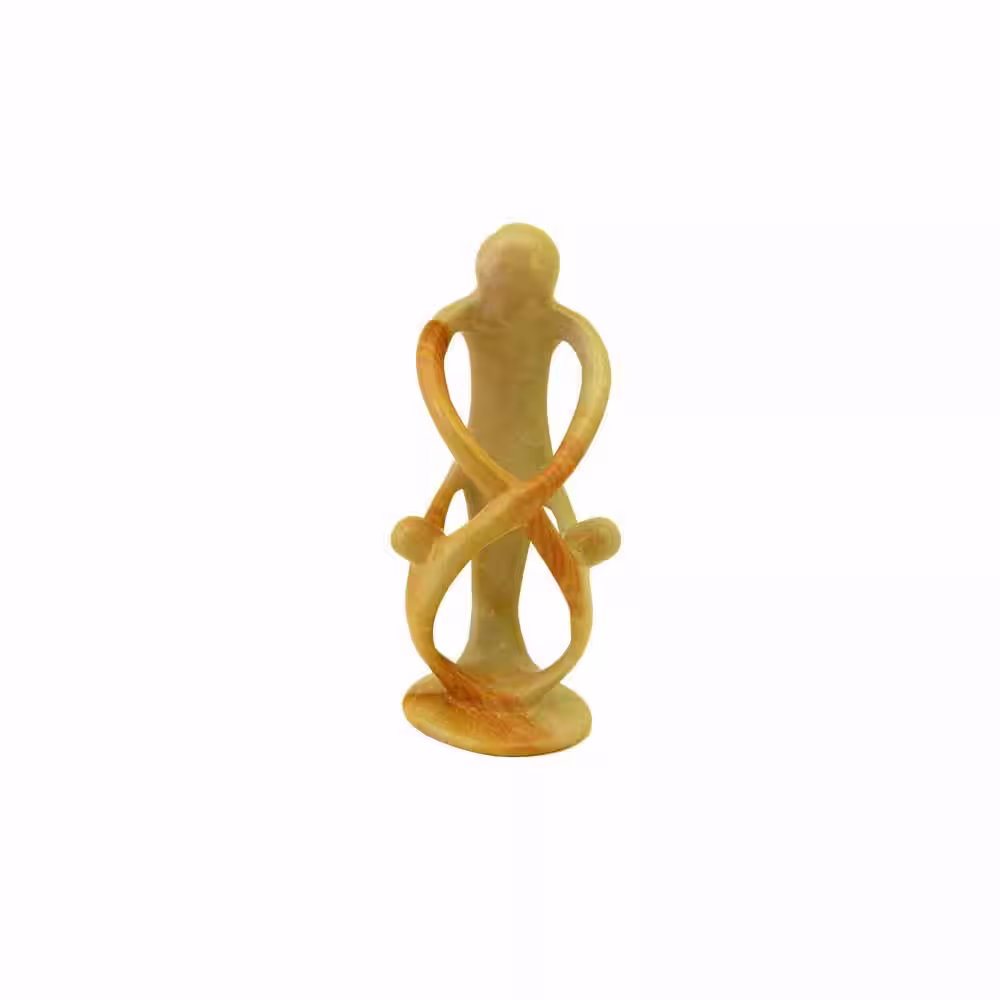 None Soapstone Family Sculpture: Natural Stone, 1 Parent 2 Children 8 inch