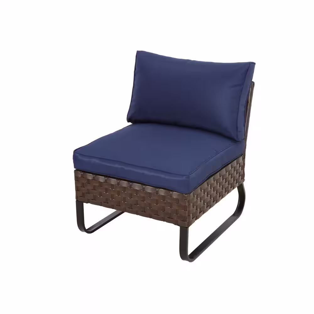 Patio Festival U-Leg 9-Piece Wicker Patio Conversation Set with Blue Cushions