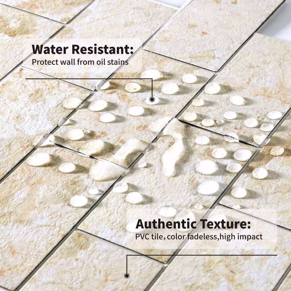 None 12 in. x 12 in. PVC Stone Beige Peel and Stick Backsplash Wall Tile (5 sq. ft./5-Sheets)