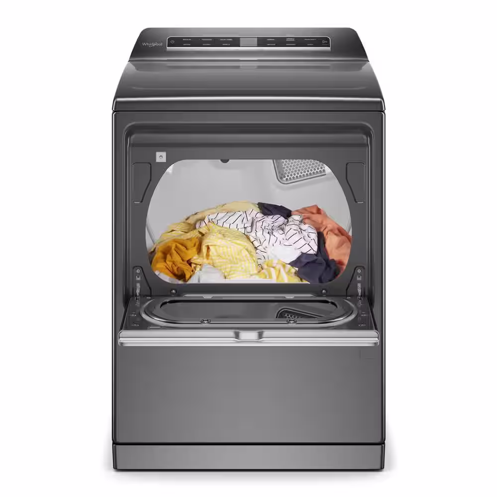 Whirlpool 7.4 cu. ft. 120-Volt Smart Chrome Shadow Gas Vented Dryer with a Hamper Door and Steam, ENERGY STAR