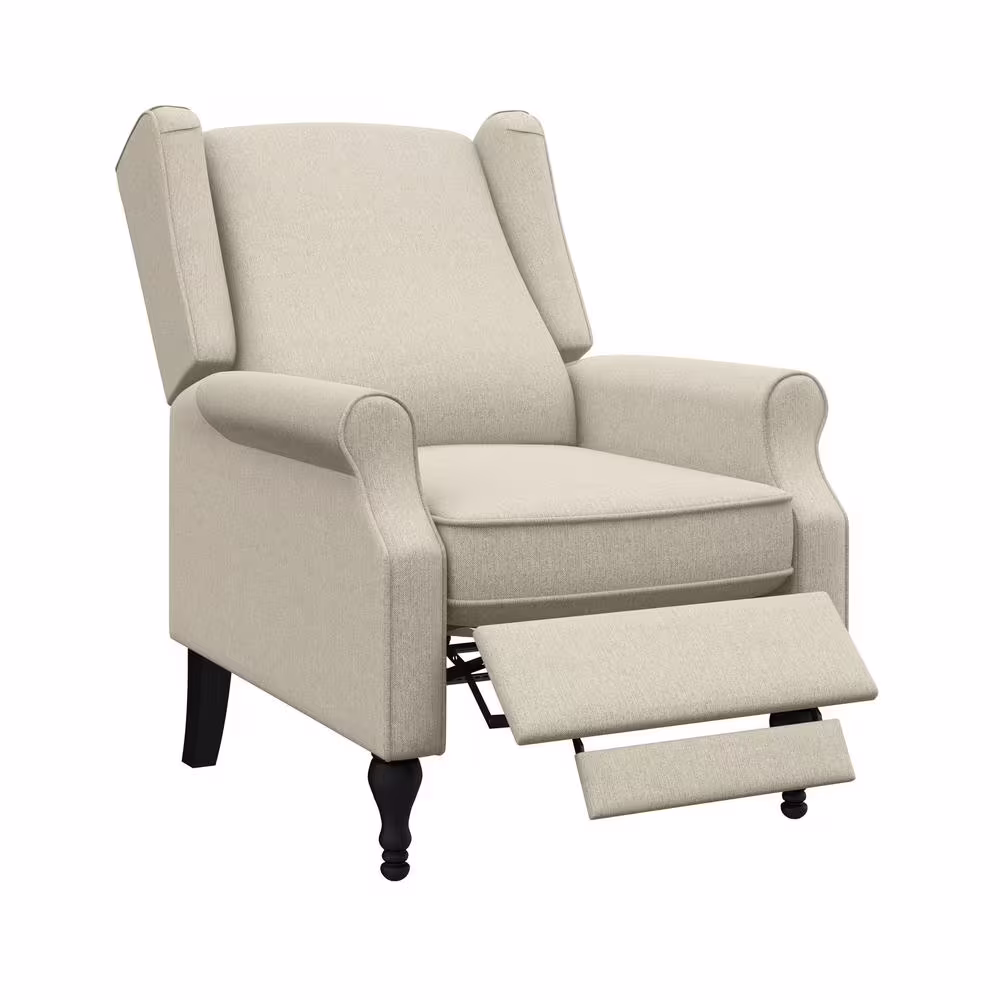 StyleWell Reedbury Biscuit Beige Upholstered Wingback Pushback Recliner