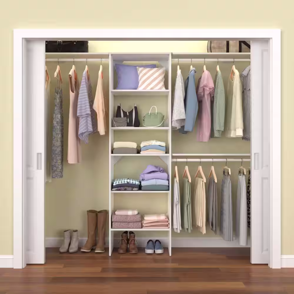 ClosetMaid Selectives 85 in. W x 121 in. W White Basic Standard Wood Closet System Kit with Top Shelves