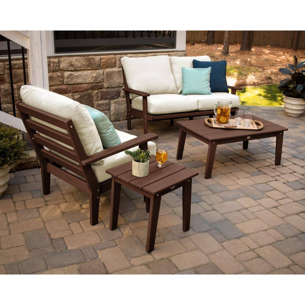 POLYWOOD Grant Park Mahogany Plastic Patio 4-Piece Deep Seating Set with Wheat Cushions