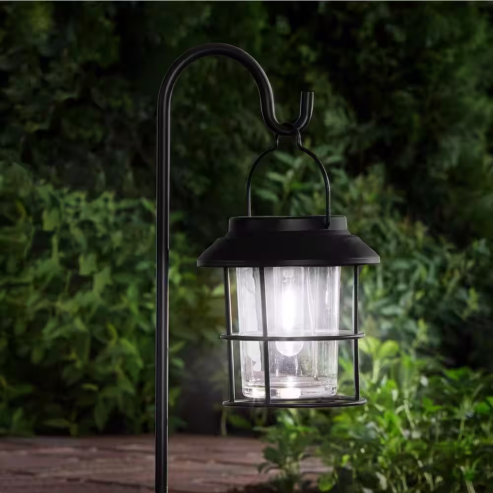 Hampton Bay Bronze Integrated Filament LED Outdoor Solar Landscape Shepherd Hook Path Lights 10 Lumens (4-Pack)