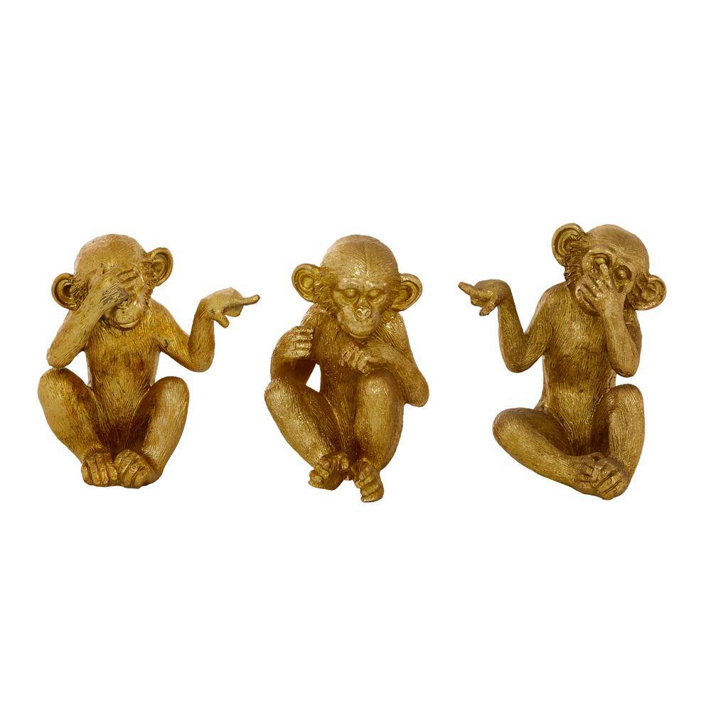 Litton Lane Gold Polystone See No Evil Monkey Sculpture (Set of 3)