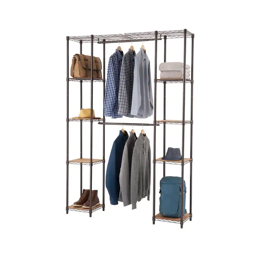 TRINITY 14 in. D x 14 in. W x 1 in. H Bronze Steel Wire Closet Organizer Shelves with Bamboo Liners (2-Pack)