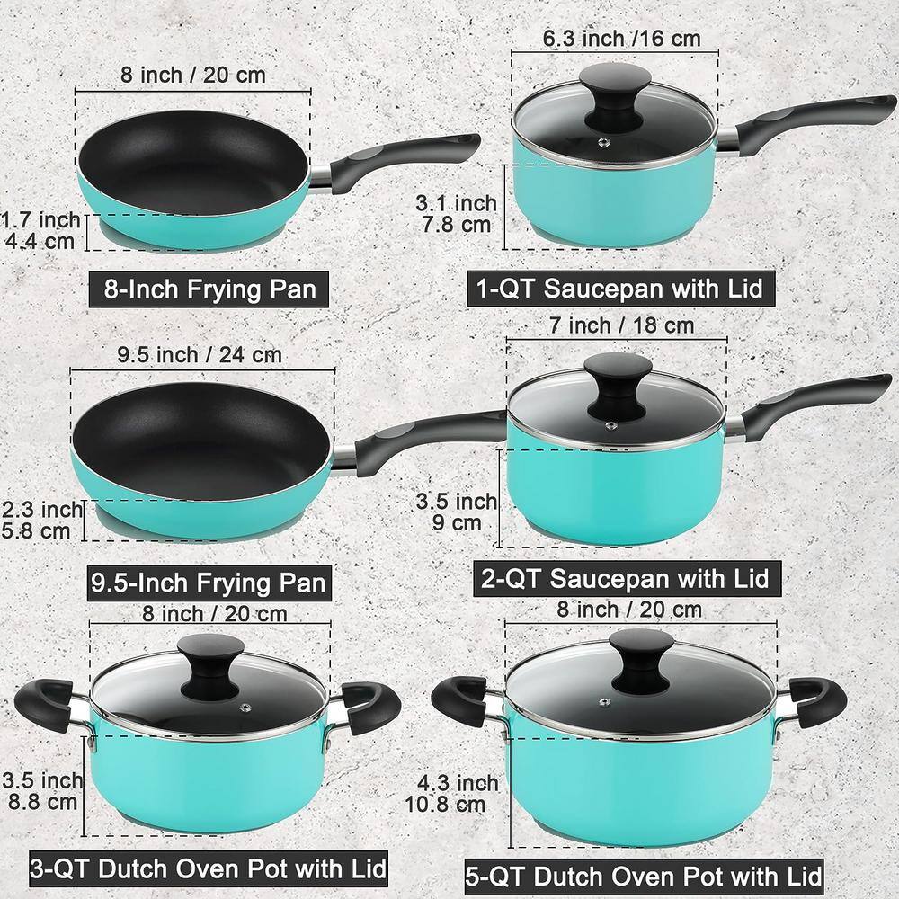 Cook N Home Nonstick 10- Piece Aluminum Cookware Set, Turquoise