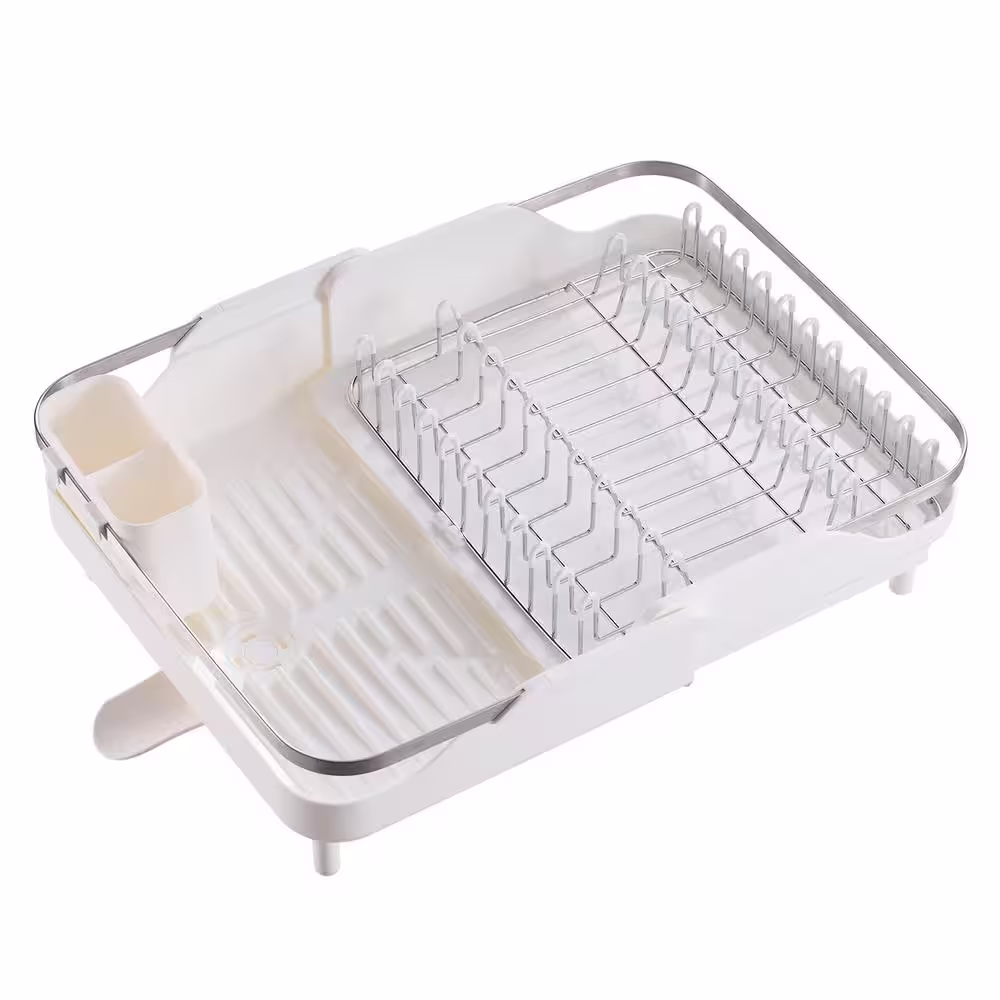 None Dish Drying Rack Expandable (11.6 in.-18.5 in.) Stainless Steel Dish Drainer with Drainboard Dish Rack