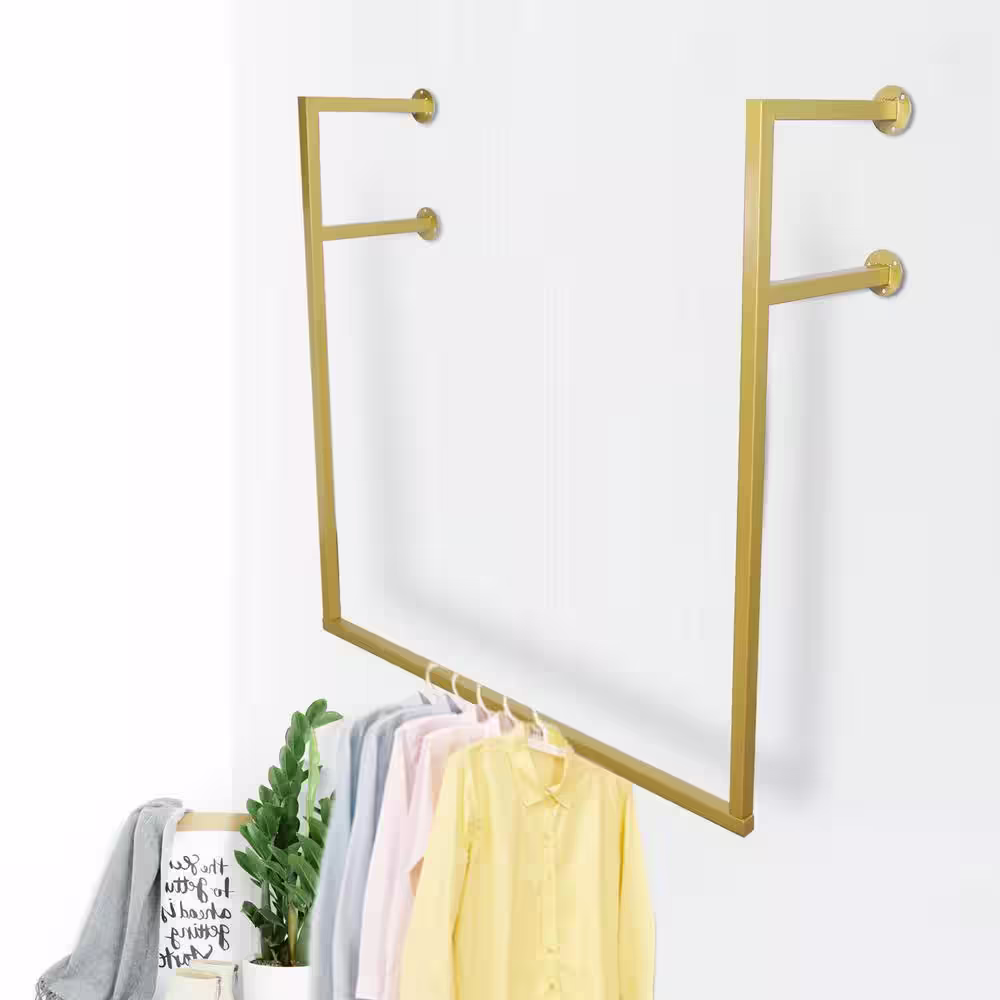 None Gold Iron Wall Mounted Clothes Rack 39.37 in. x 39.37 in.
