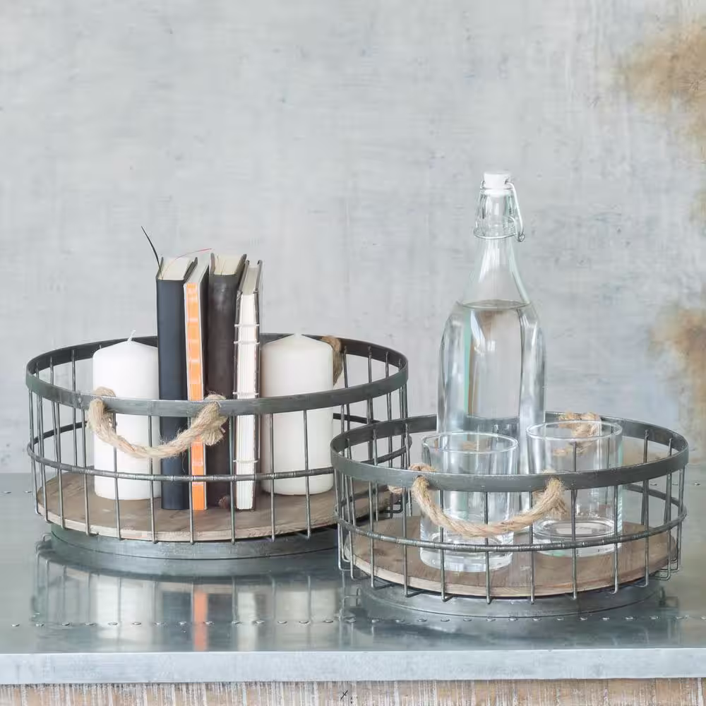 Stonebriar Collection 5.192 in. H x 14.567 in. W Silver Steel 1-Drawer Wide Mesh Wire Basket