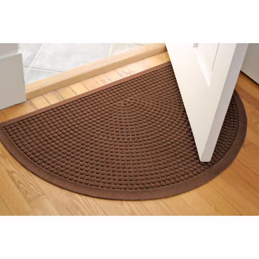 Bungalow Flooring Waterhog Squares 24 in. x 39 in. Indoor Outdoor PET Polyester Half Round Doormat Dark Brown