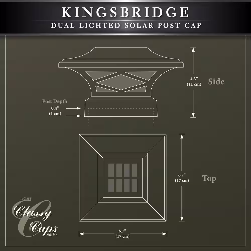 CLASSY CAPS Kingsbridge Solar White Outdoor Integrated LED Dual Lighted Post Cap (2-Pack)