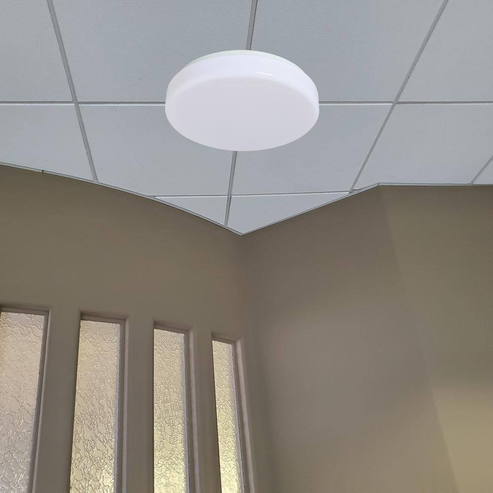 AMAX LIGHTING Drum 14 in. 1-Light White LED Flush Mount Ceiling Fixture 3000K