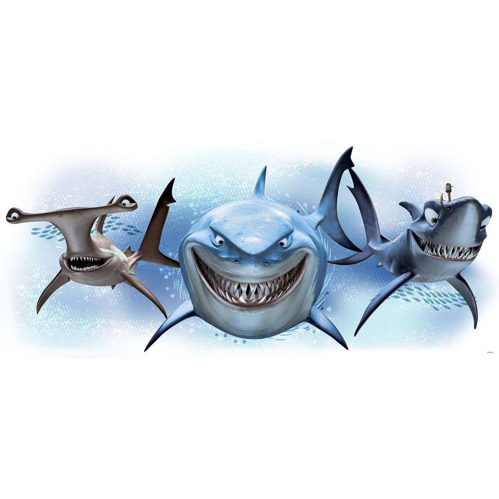 RoomMates 5 in. x 19 in. Finding Nemo Sharks Peel and Stick Giant Wall Decal